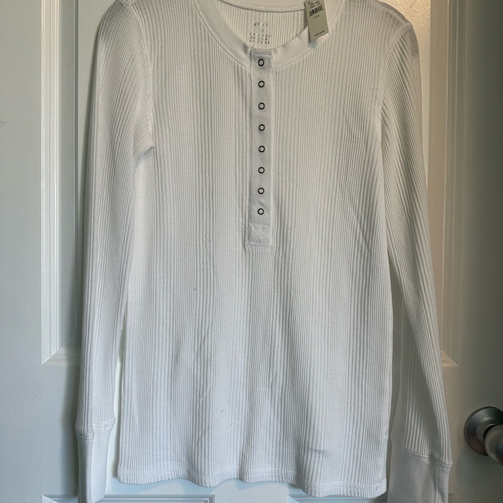 Aerie White Ribbed Henley Top NWT